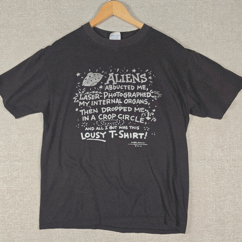 Vintage Shoebox Greetings Hallmark Alien T Shirt Mens L Black Funny UFO Sci-Fi